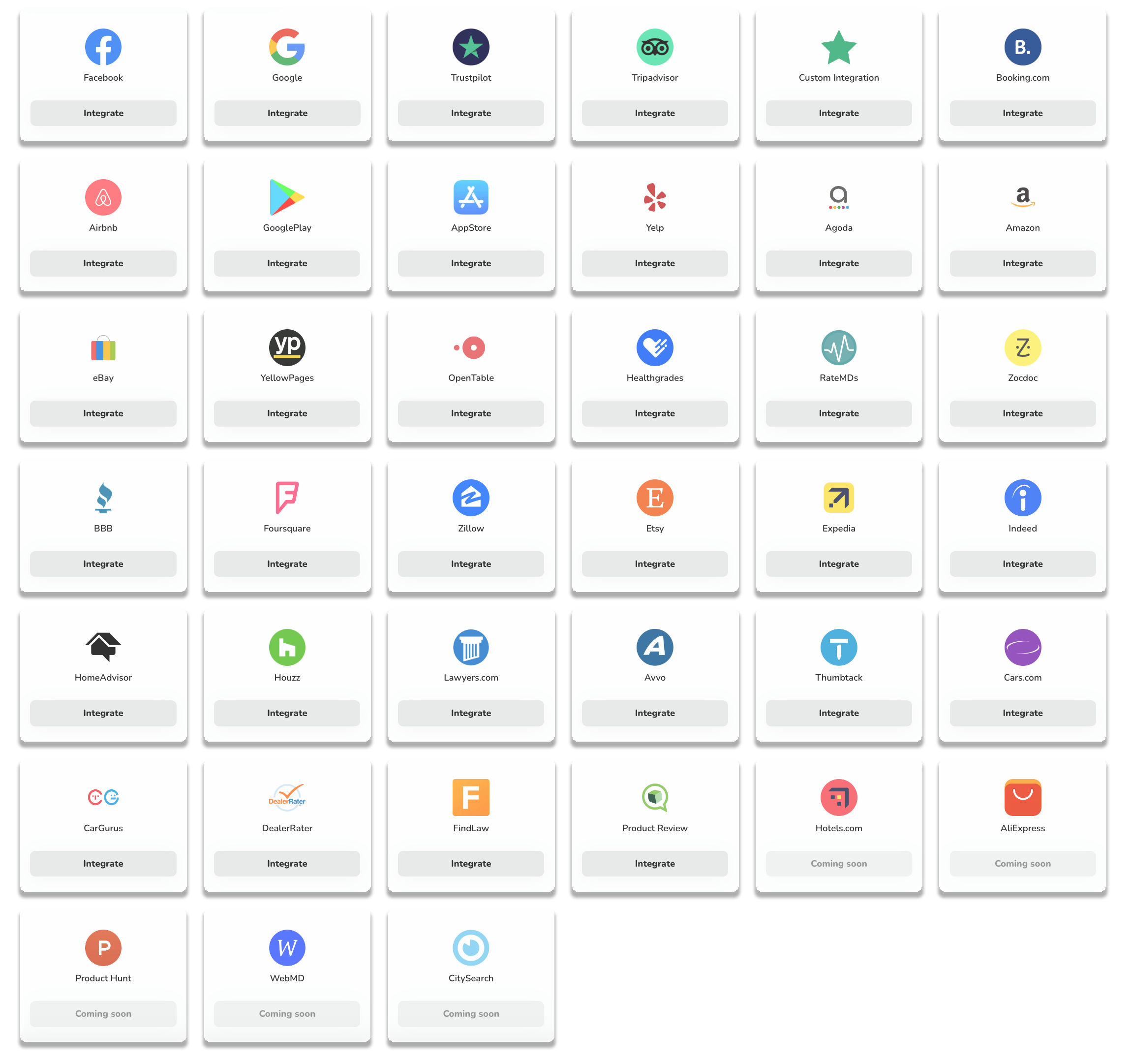 Infographic detailing the review platform integrations with FocalRate.