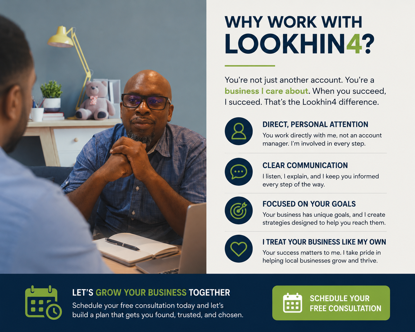 Kevin Harvey providing Local SEO guidance to small business owners during a virtual consultation.