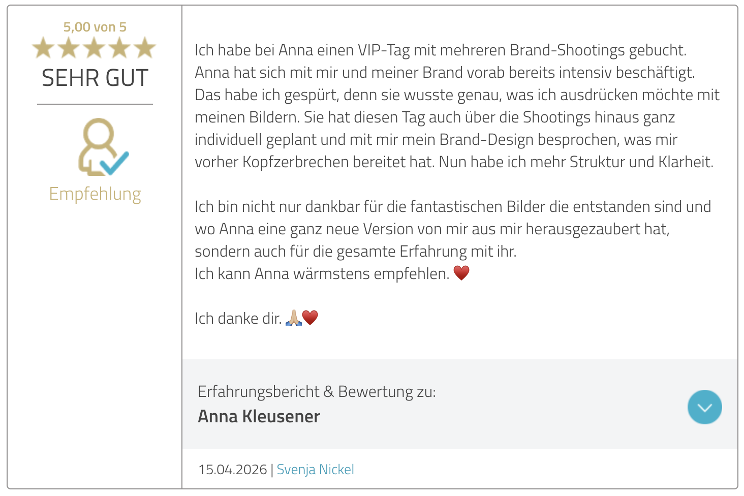 Client Feedback - High-End Brand Shooting Erfahrung