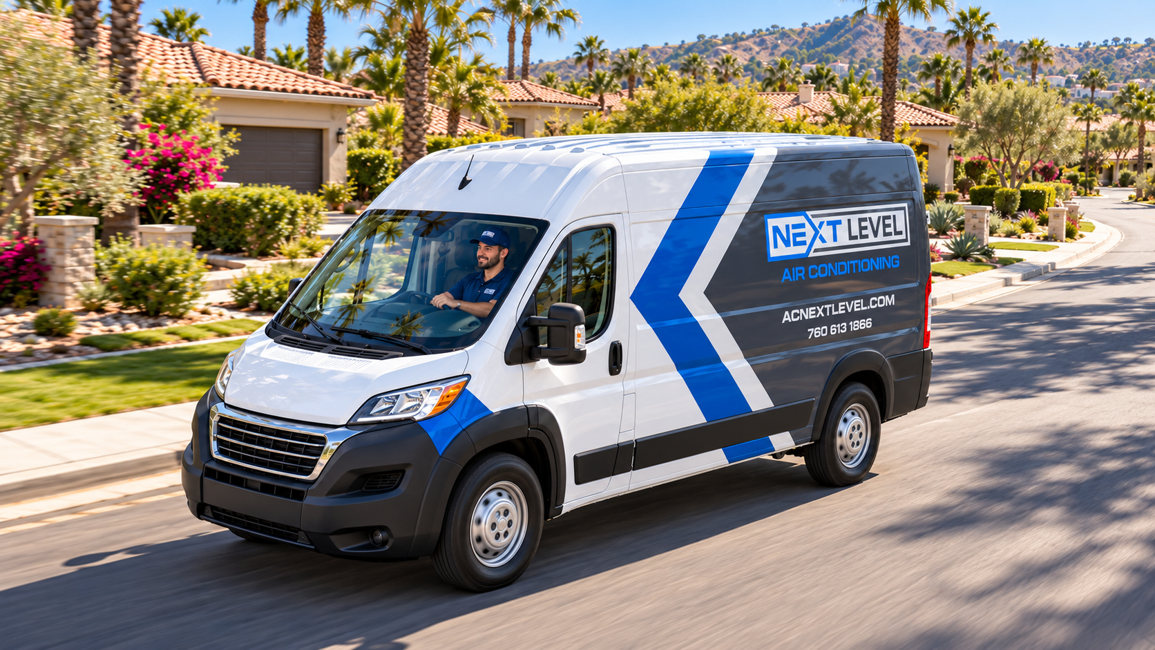 Next Level Air Conditioning technician servicing an AC unit in the Coachella Valley