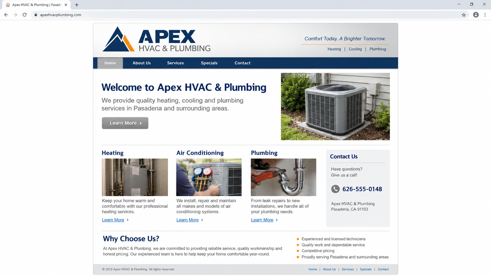 Current homepage — desktop inspection