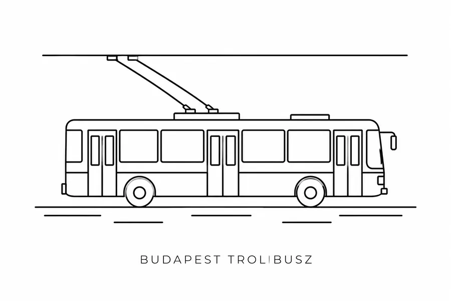 Flash tattoo design: line drawing of a Budapest trolleybus
