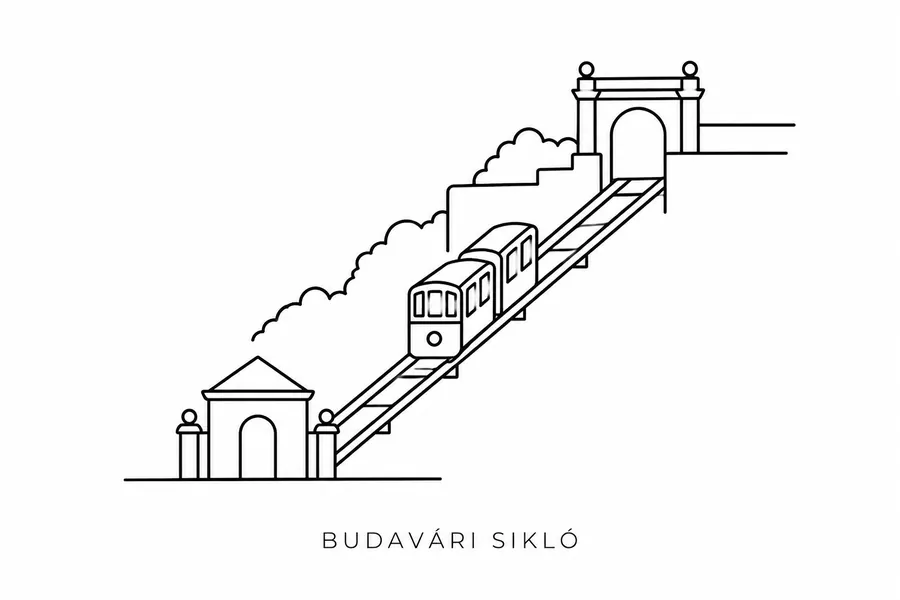 Flash tattoo design: line drawing of the Buda Castle funicular