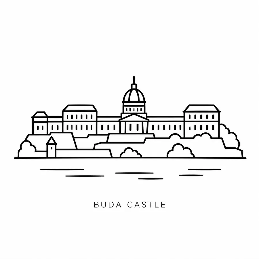 Flash tattoo design: line drawing of Buda Castle