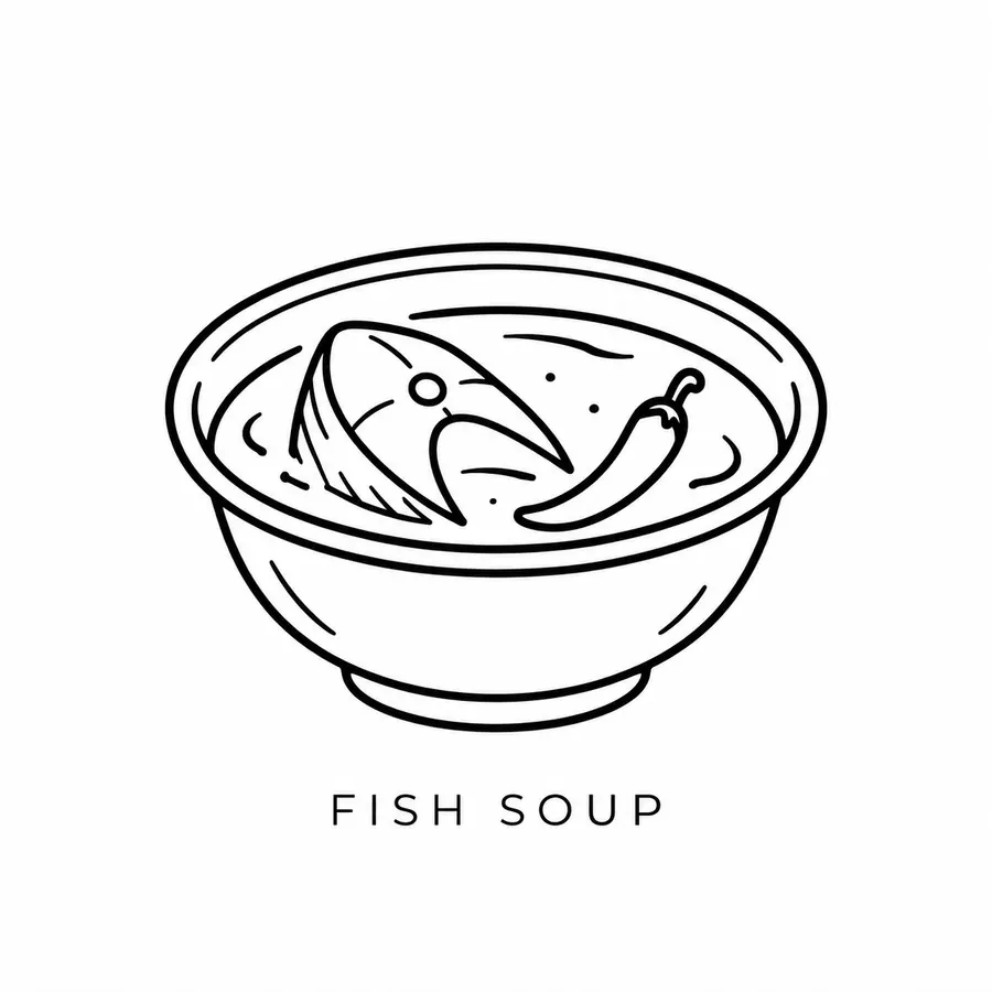 Flash tattoo design: line drawing of fish soup
