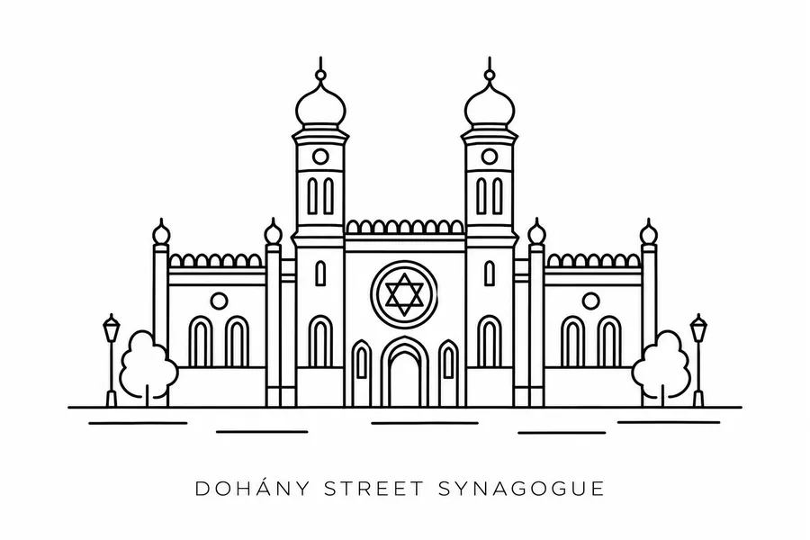 Flash tattoo design: line drawing of Dohány Street Synagogue