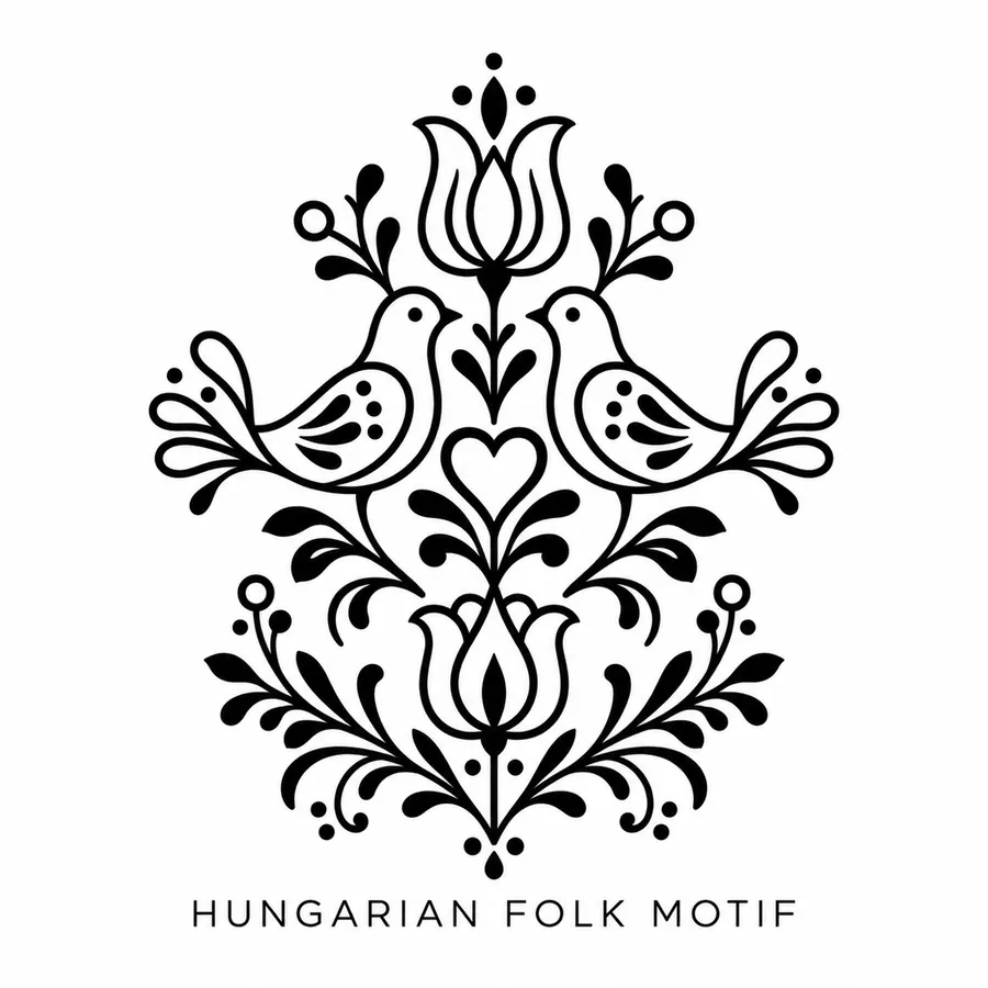 Flash tattoo design: line drawing of a Hungarian folk motif