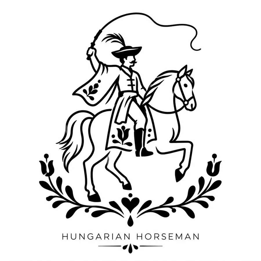 Flash tattoo design: line drawing of a Hungarian horseman