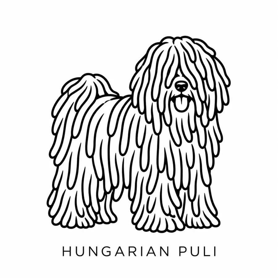 Flash tattoo design: line drawing of a Puli