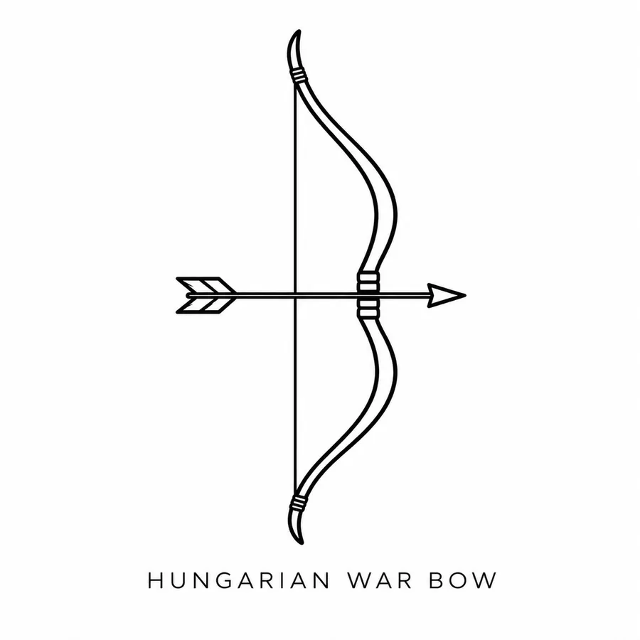 Flash tattoo design: line drawing of a Hungarian war bow