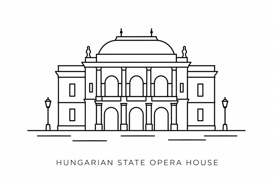 Flash tattoo design: line drawing of Hungarian State Opera House