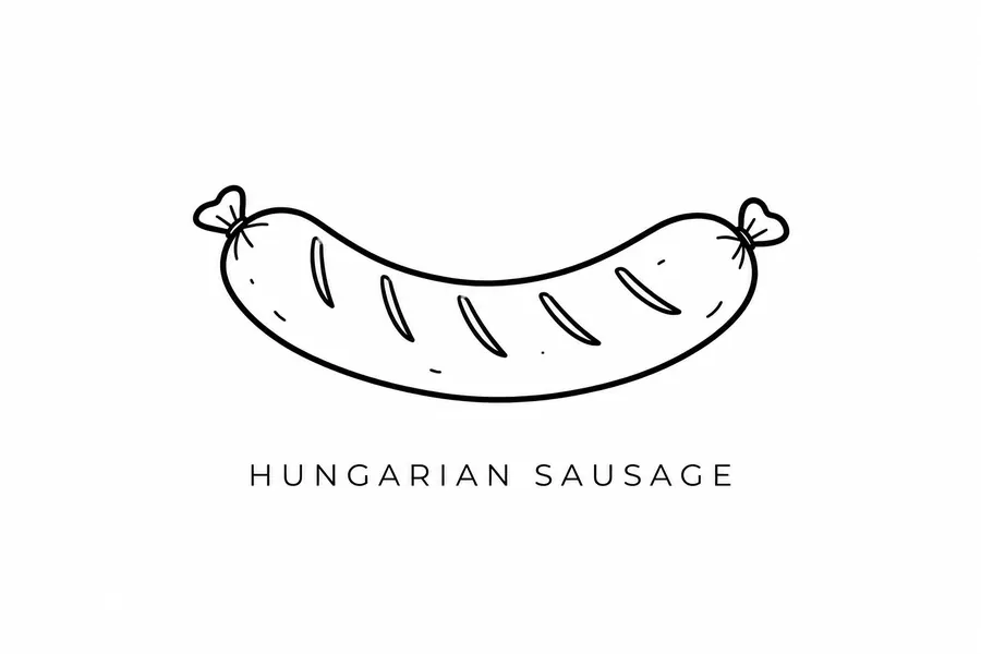 Flash tattoo design: line drawing of Hungarian sausage