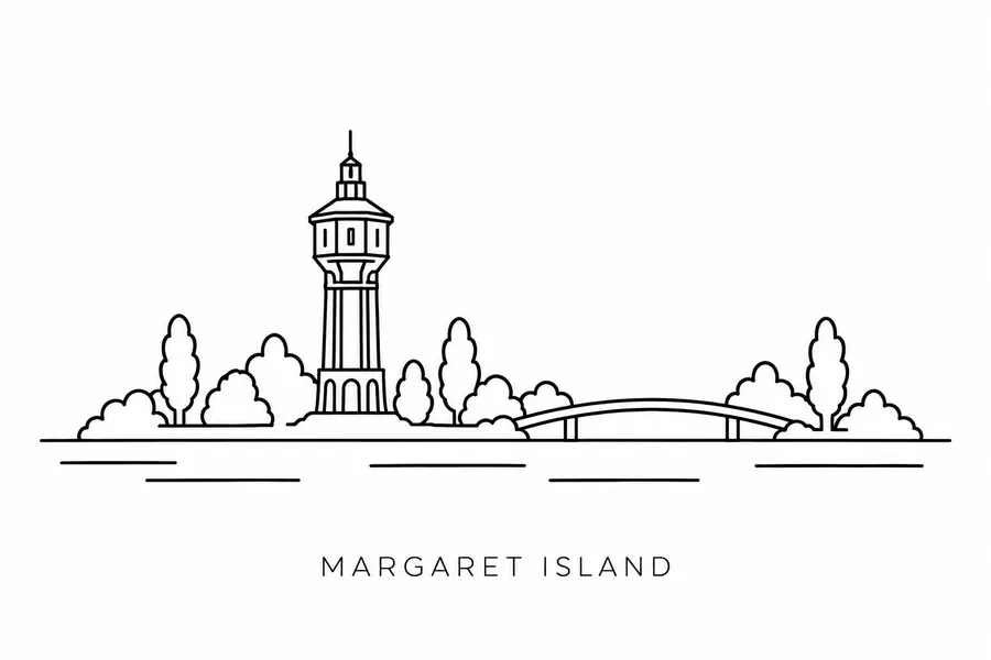 Flash tattoo design: line drawing of Margaret Island