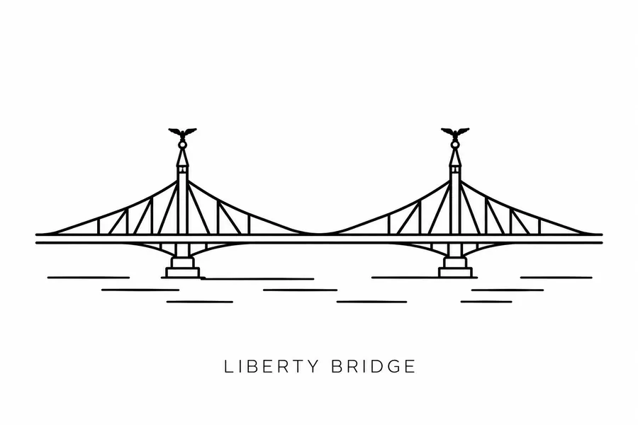 Flash tattoo design: line drawing of Liberty Bridge