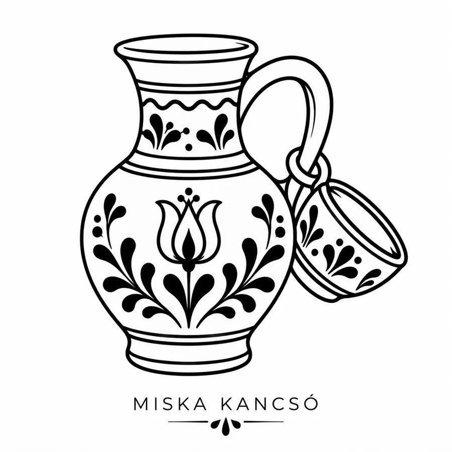 Flash tattoo design: line drawing of a Miska jug