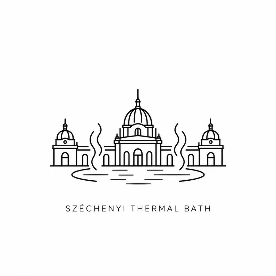 Flash tattoo design: line drawing of Széchenyi Thermal Bath