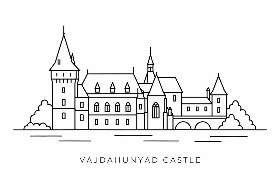 Flash tattoo design: line drawing of Vajdahunyad Castle