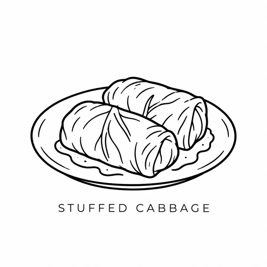 Flash tattoo design: line drawing of stuffed cabbage