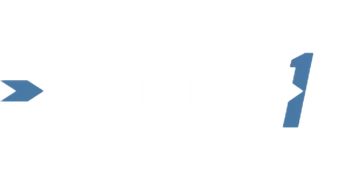 The Logistics 1st company logo featuring white text with blue arrow elements on a black background.