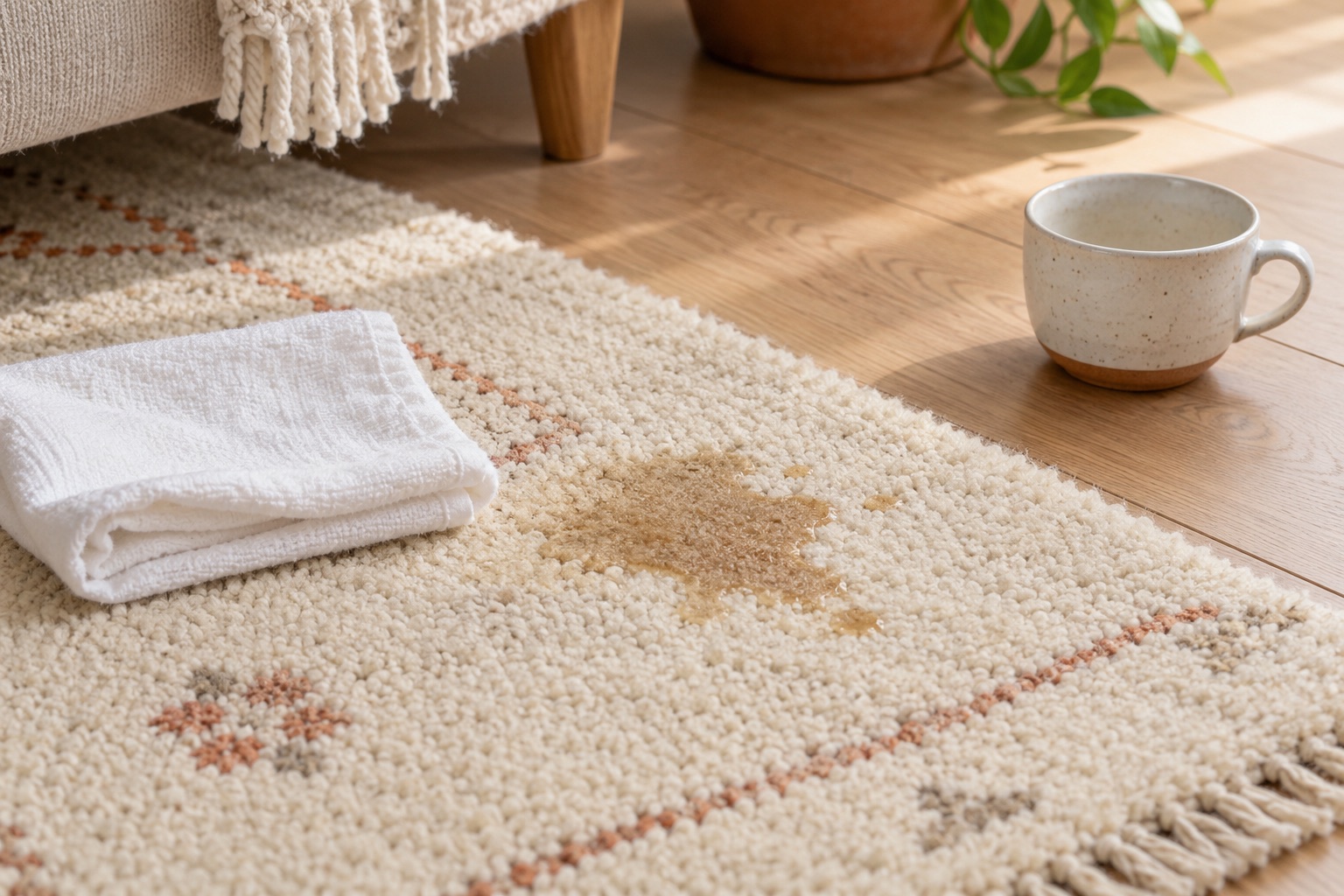 Illustration : une petite tache sur un tapis crème