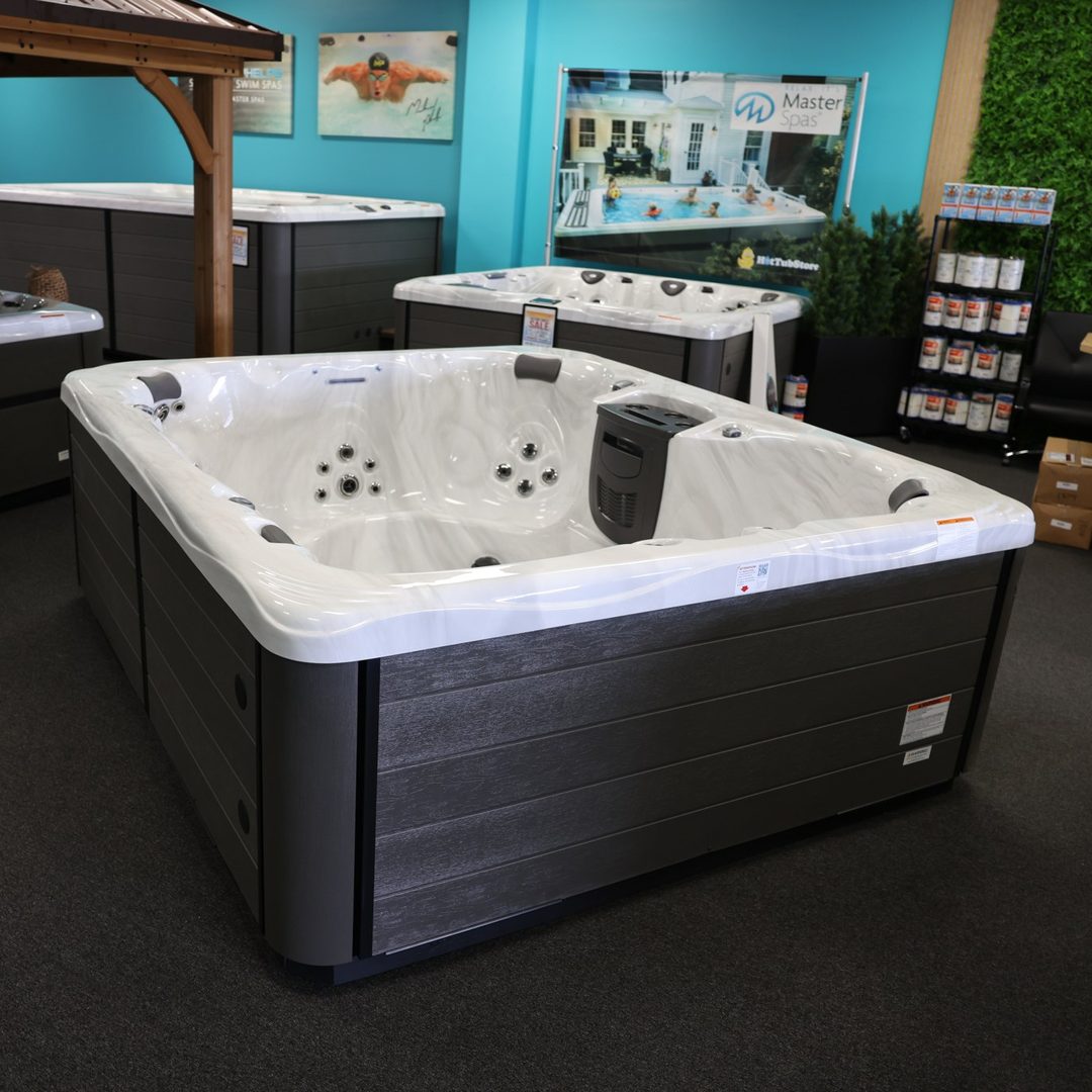 Hot tubs on display in The Hot Tub Store showroom