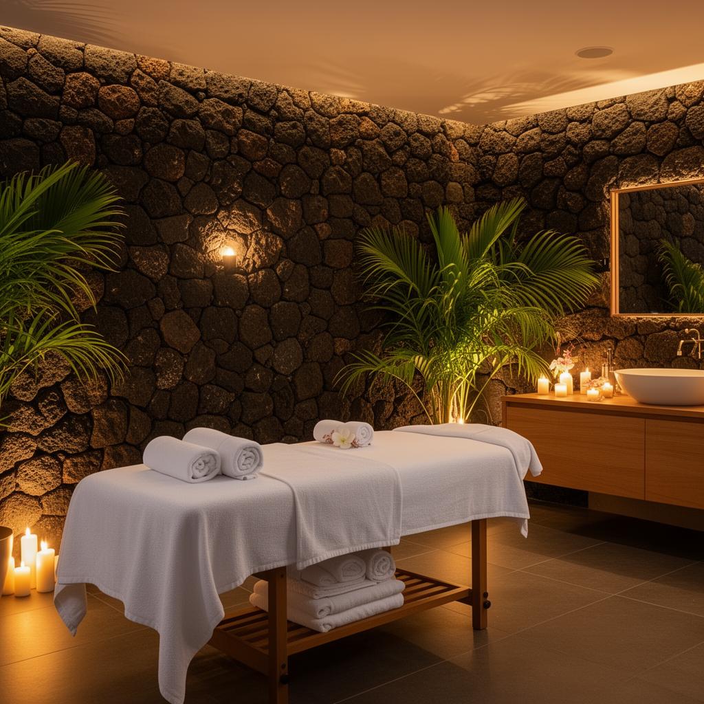 Luxury volcanic stone spa treatment room in Lanzarote