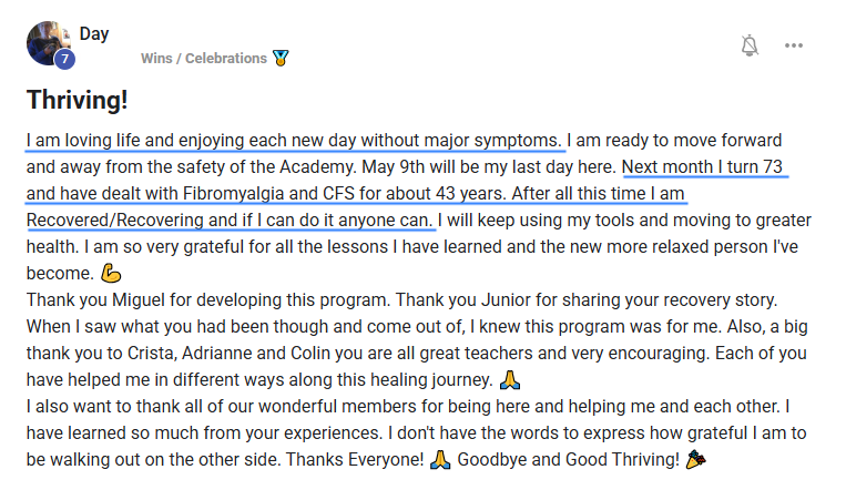 Member win - overcoming symptoms