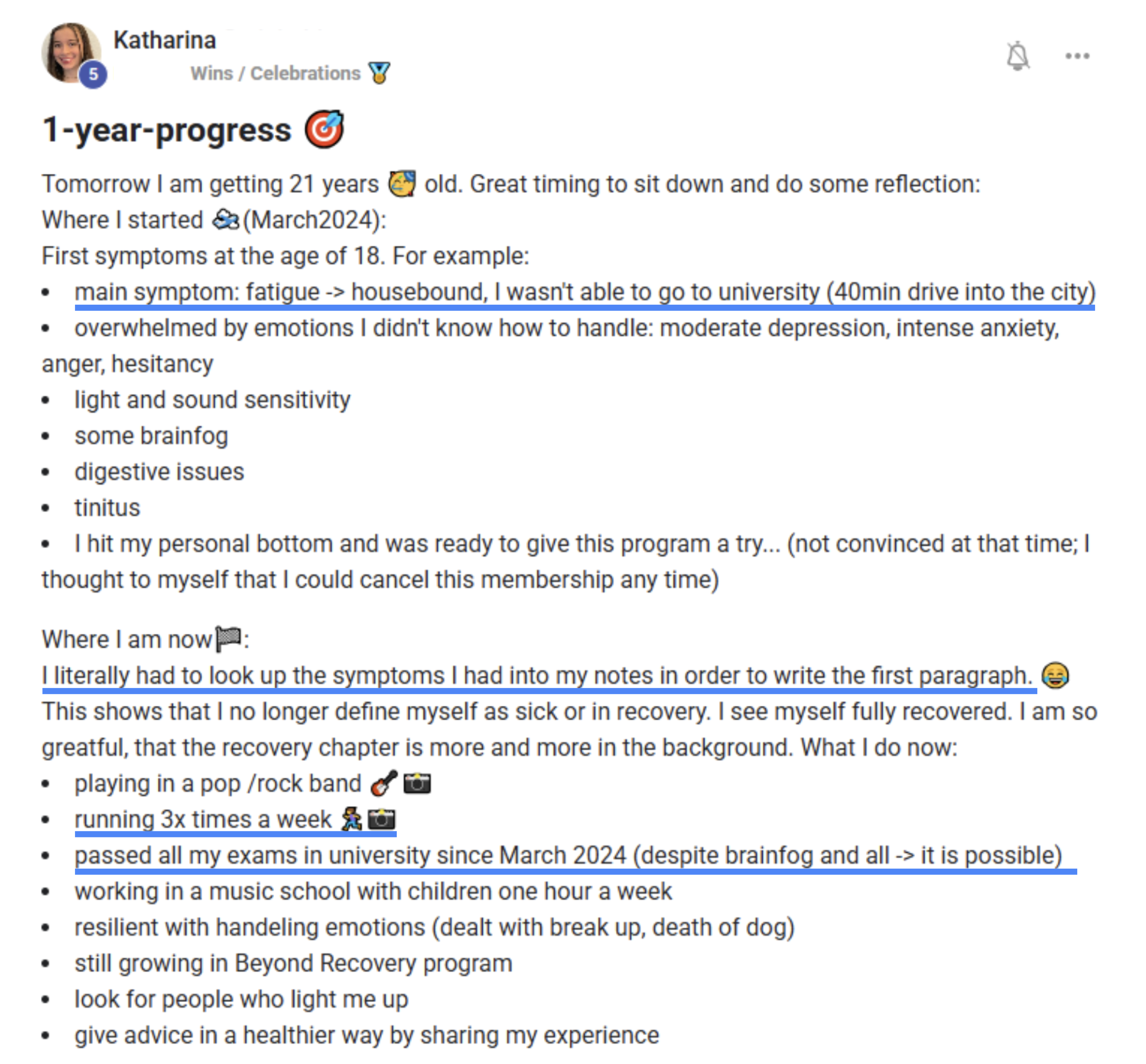 Member win - overcoming symptoms