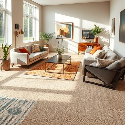 Completed carpet flooring installation in a stylish living room in Saline MI with plush textures and warm tones.