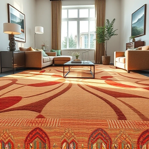 A beautifully restored carpet in a modern living room in Ann Arbor, featuring vibrant colors and elegant furnishings.