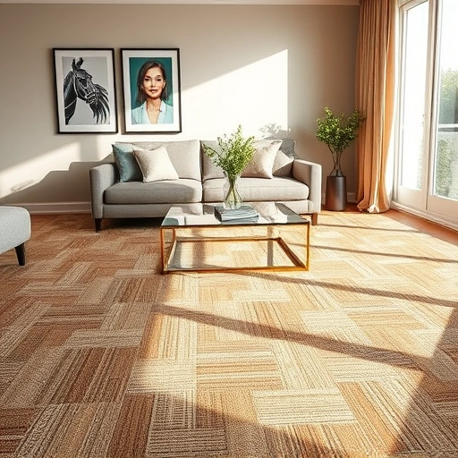 Completed carpet flooring in a modern living room with warm tones, stylish furniture, and soft natural light.