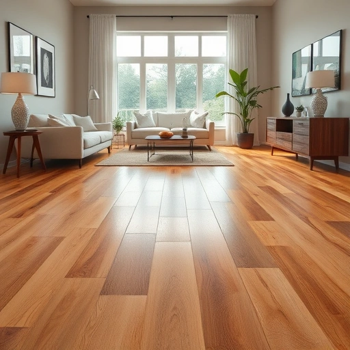 Beautiful hardwood flooring in Brighton MI, showcasing rich tones, glossy sheen, and elegant craftsmanship in a modern room.