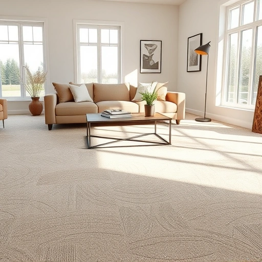 Modern living room in Pittsfield Township MI with stylish carpet installation, warm lighting, and elegant decor.