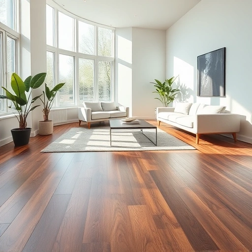 Luxury vinyl plank flooring in a modern Ann Arbor living room with natural light and stylish minimalistic decor.