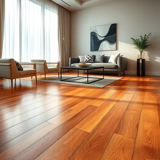 Polished hardwood flooring installation in Hamburg Township MI with warm tones and modern decor, creating an inviting atmosphere.