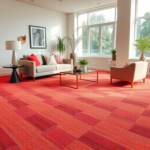 Carpet flooring installation in Milford MI with vibrant design, elegant furniture, and inviting natural light.