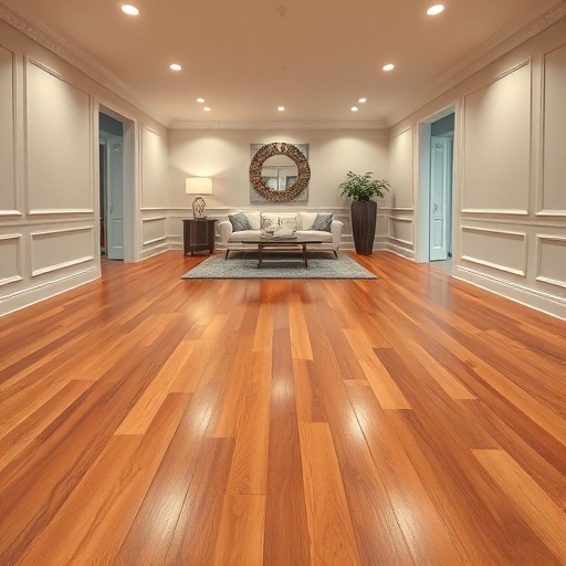 Polished hardwood flooring in Livonia, MI, with warm tones, decorative rug, and elegant trim creates an inviting space.