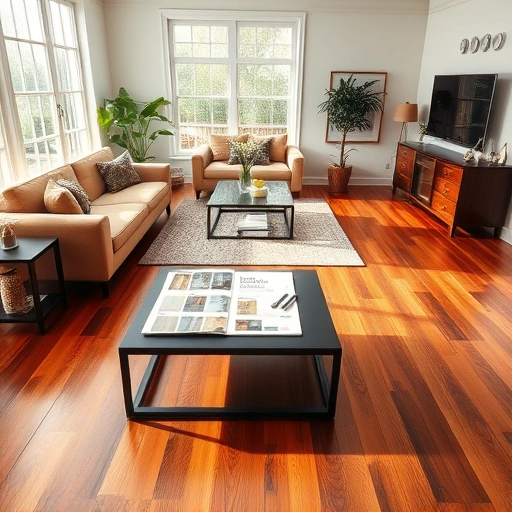 In-home flooring consultation in Ann Arbor showcasing rich hardwood floors and elegant living room decor with natural light.