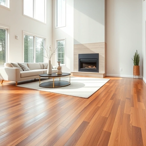 Spacious living room with elegant hardwood floors, modern decor, and natural light in Superior Township MI.
