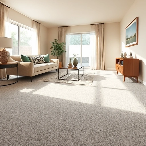 Spacious Birmingham MI living room with light grey carpet, modern decor, and natural light enhancing the inviting atmosphere.