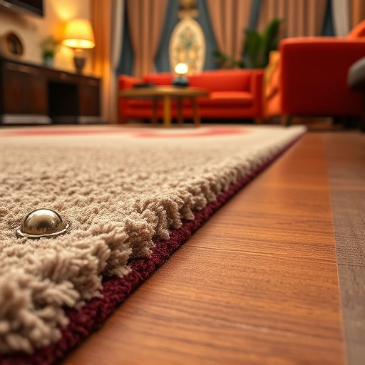 Close-up of installed carpet tack strips in a stylish Ann Arbor room, showcasing quality workmanship and decor.