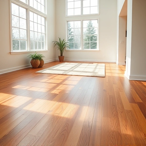 Spacious, sunlit room with polished hardwood flooring, area rug, white baseboards, and neutral walls in Ann Arbor.