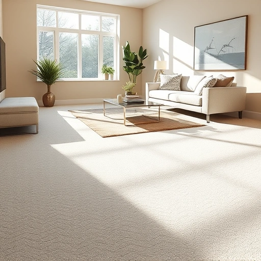 Spacious modern living room in Oakland County with soft neutral carpet, elegant furniture, and warm beige walls.