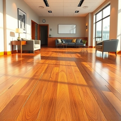 Completed hardwood flooring installation in a modern commercial space in Shelby Township, showcasing rich grain patterns and warm hues.
