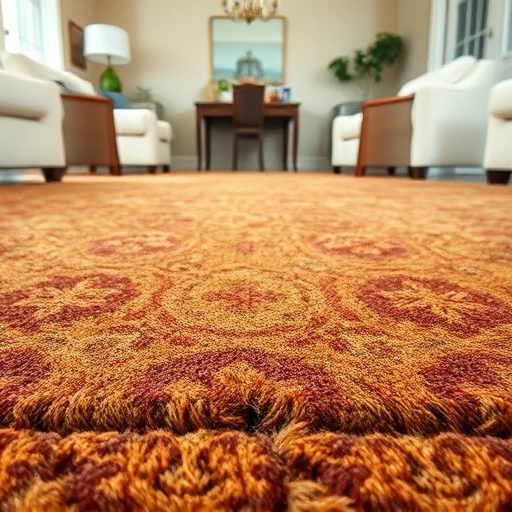 Carpet repair in Ann Arbor MI showcases seamless color blend and intricate patterns in a warmly lit room.