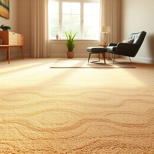 Completed carpet pad installation in Ann Arbor MI, showcasing plush carpet, warm lighting, and stylish decor elements.
