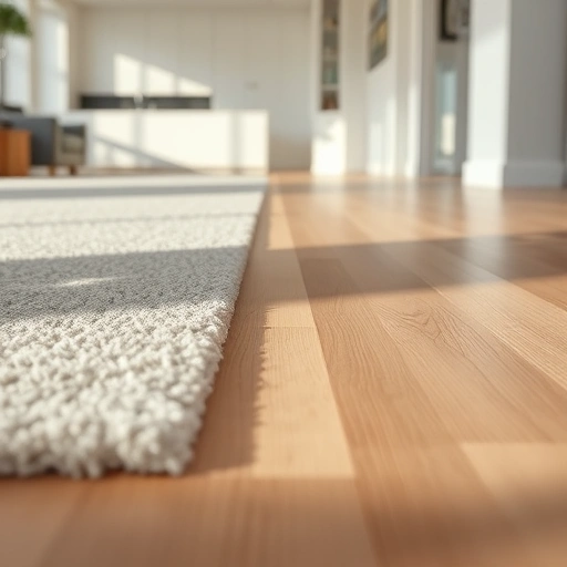 Completed carpet transition strip installation in Ann Arbor MI, showcasing a seamless blend of carpet and hardwood flooring.