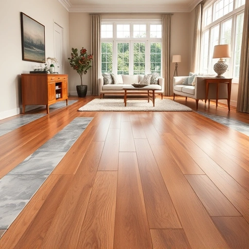 Completed flooring installation in Farmington, MI featuring rich hardwood and modern tile designs in a stylish room.