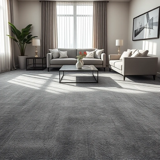 Luxurious living room with plush deep gray carpet, modern furniture, and natural light enhancing the inviting atmosphere.