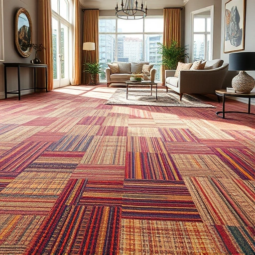 Carpet flooring installation in Commerce Township MI showcasing rich colors and textures in a well-lit room.